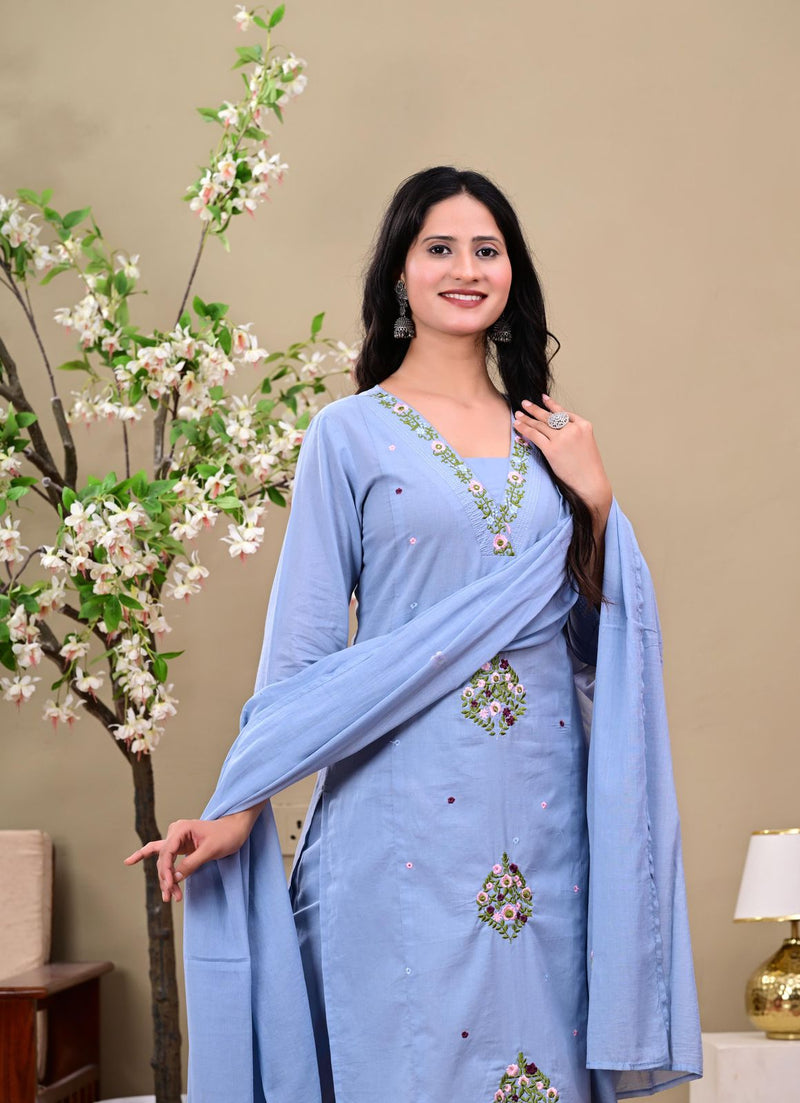 Powder Blue Embroidered Kurta Set