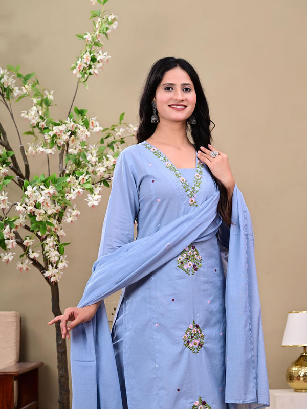 Powder Blue Embroidered Kurta Set