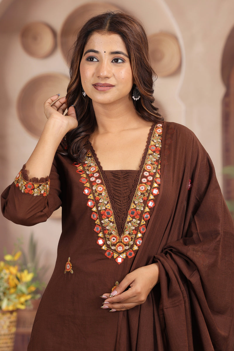 Coffee Elegance Ethnic Suit Set