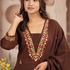 Coffee Elegance Ethnic Suit Set
