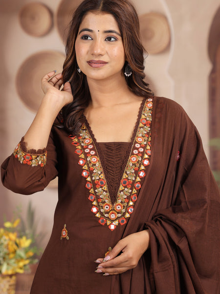 Coffee Elegance Ethnic Suit Set