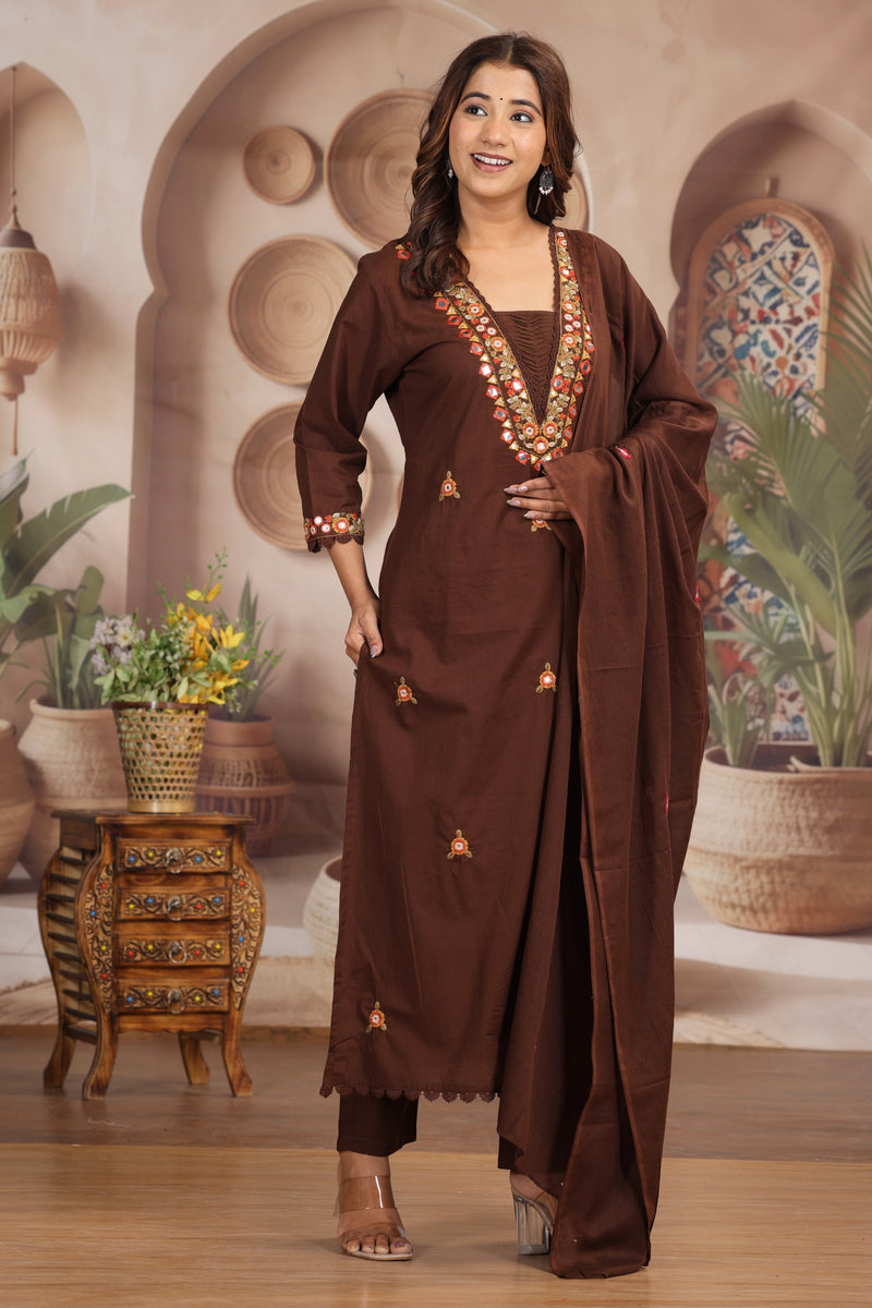 Coffee Elegance Ethnic Suit Set