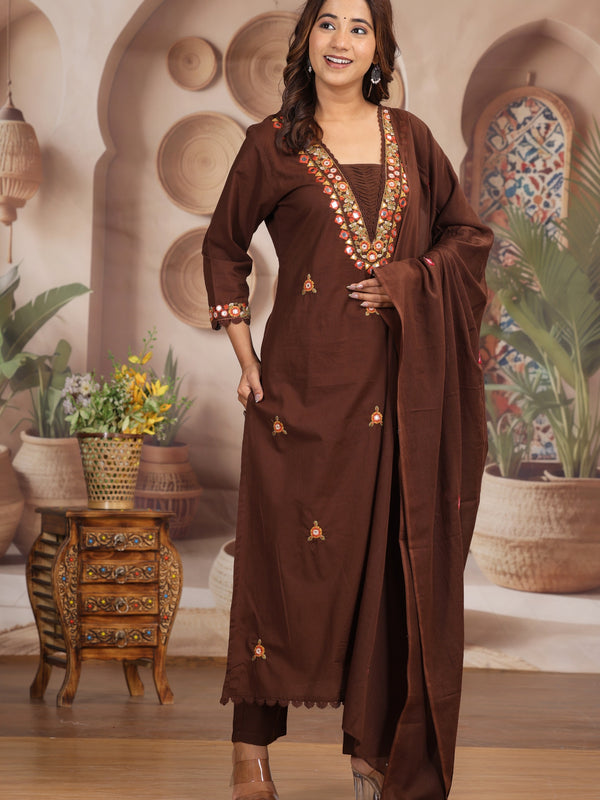 Coffee Elegance Ethnic Suit Set