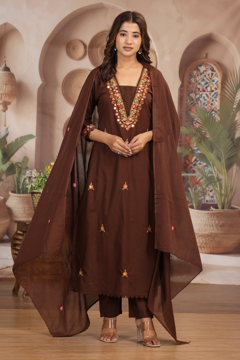 Coffee Elegance Ethnic Suit Set