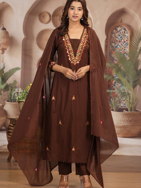 Coffee Elegance Ethnic Suit Set