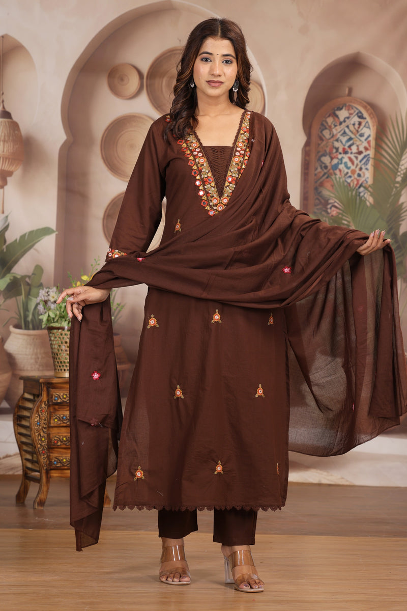 Coffee Elegance Ethnic Suit Set