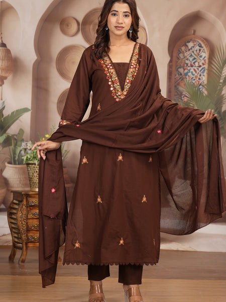 Coffee Elegance Ethnic Suit Set