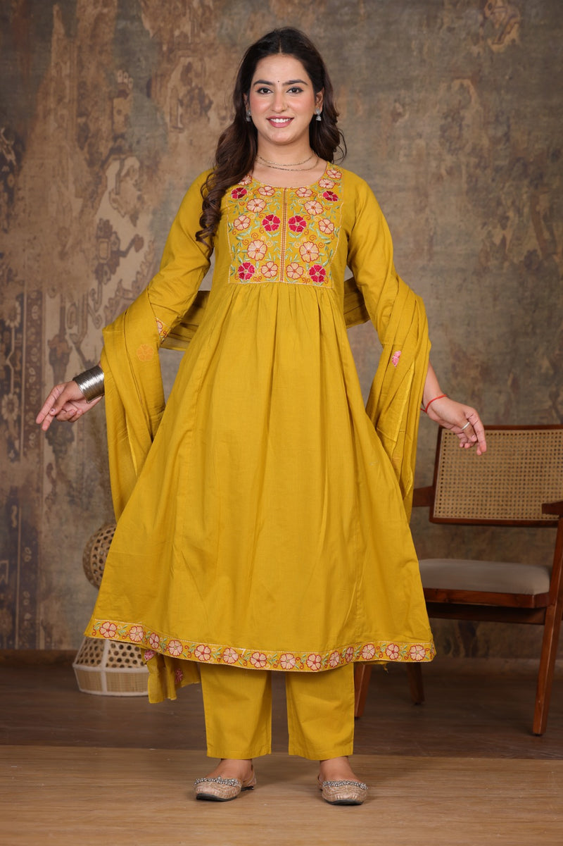 Yellow Blossom Embroidery Suit Set