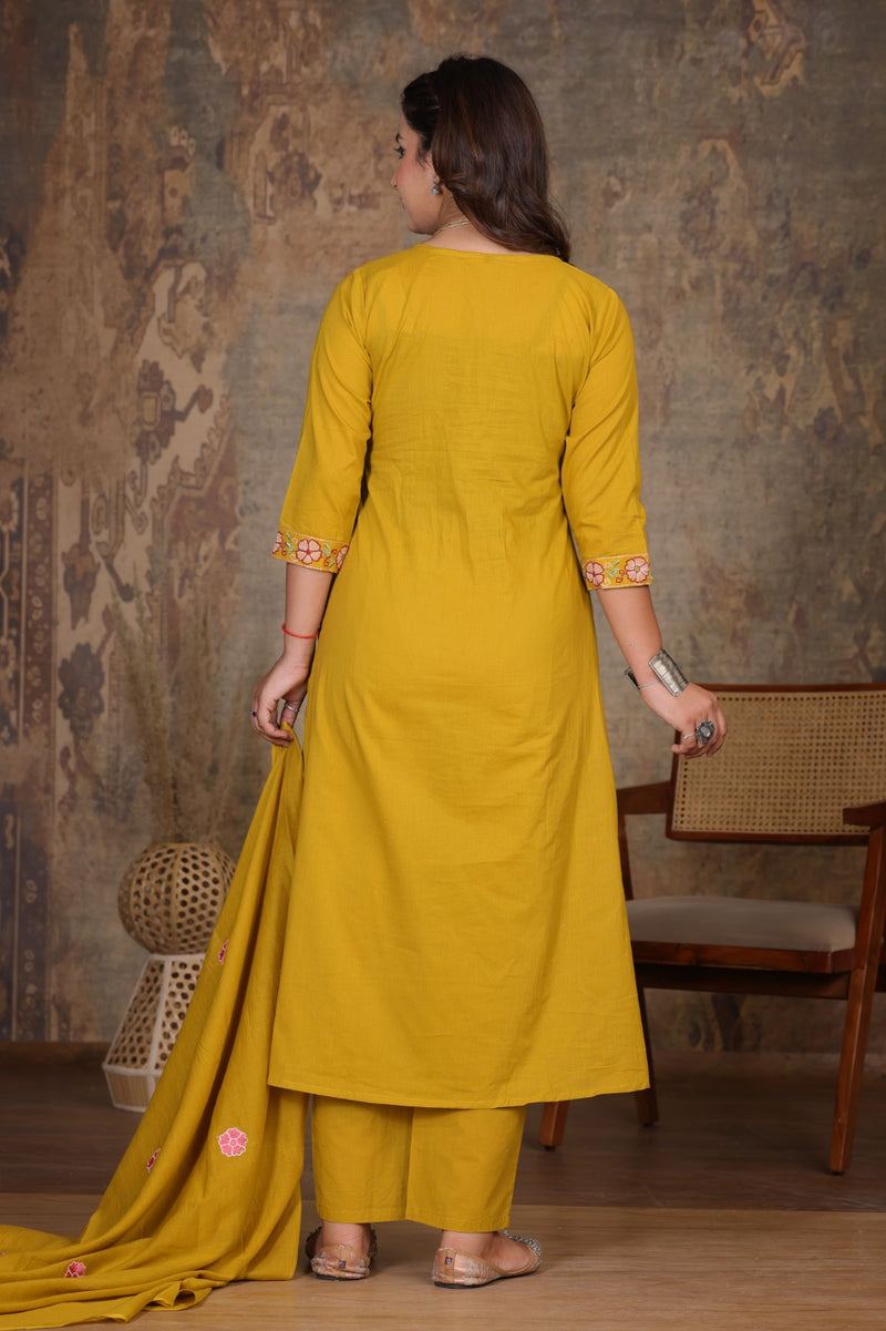 Yellow Blossom Embroidery Suit Set