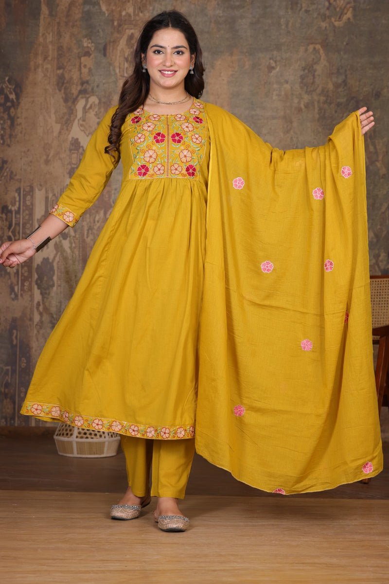 Yellow Blossom Embroidery Suit Set