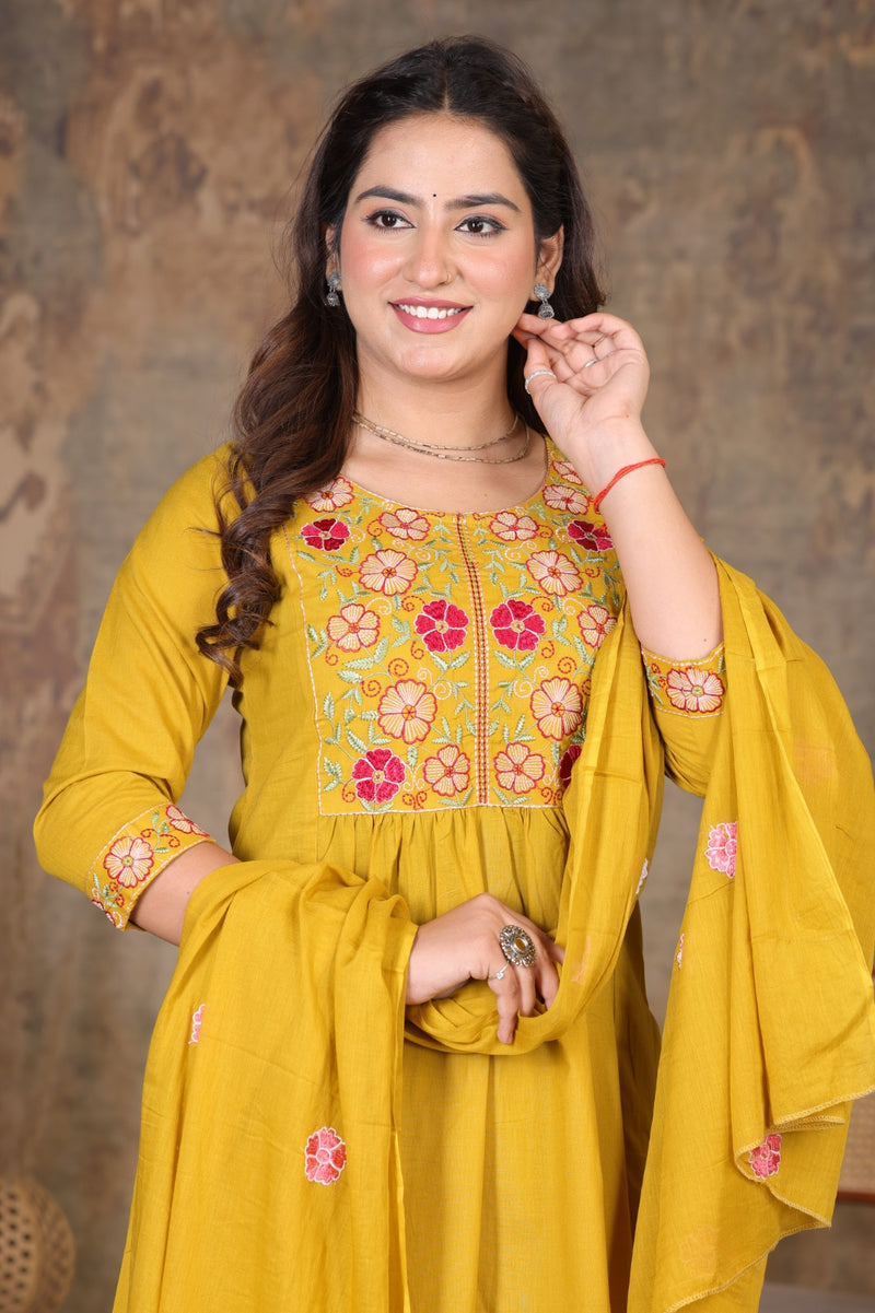 Yellow Blossom Embroidery Suit Set