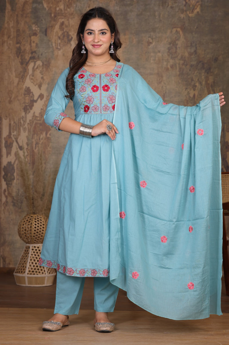 Move Pink  Blossom Embroidery Suit Set