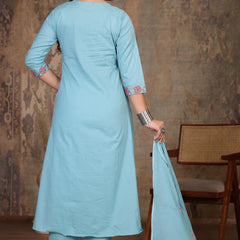 Lite Blue Blossom Embroidery Suit Set
