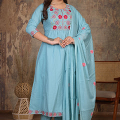 Lite Blue Blossom Embroidery Suit Set