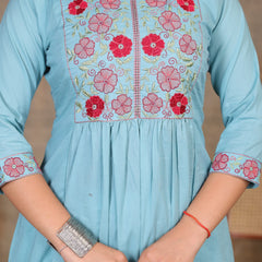 Lite Blue Blossom Embroidery Suit Set