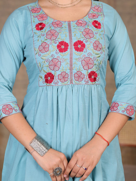 Lite Blue Blossom Embroidery Suit Set