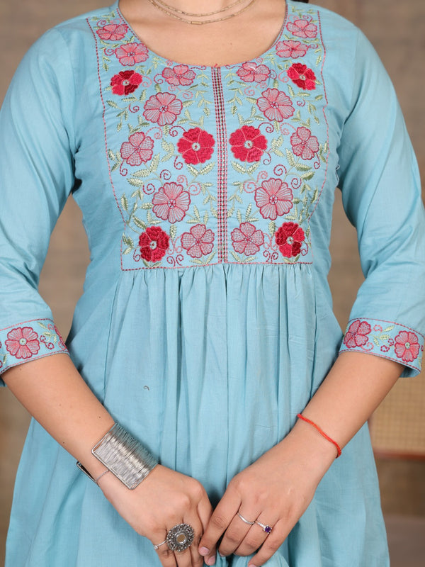 Lite Blue Blossom Embroidery Suit Set