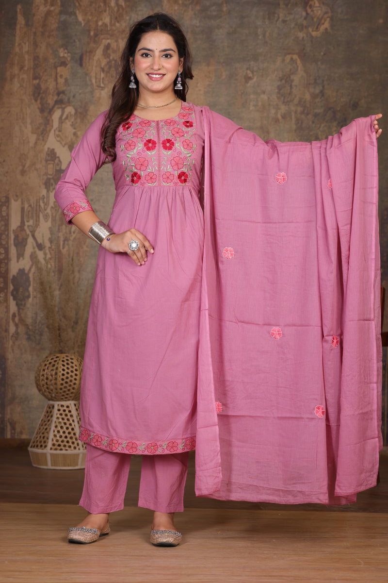 Move Pink  Blossom Embroidery Suit Set