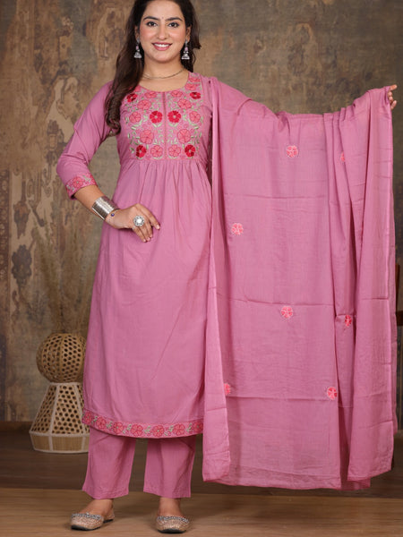 Move Pink  Blossom Embroidery Suit Set