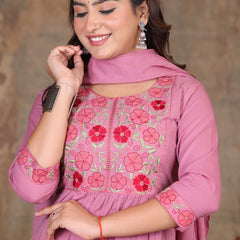 Move Pink  Blossom Embroidery Suit Set