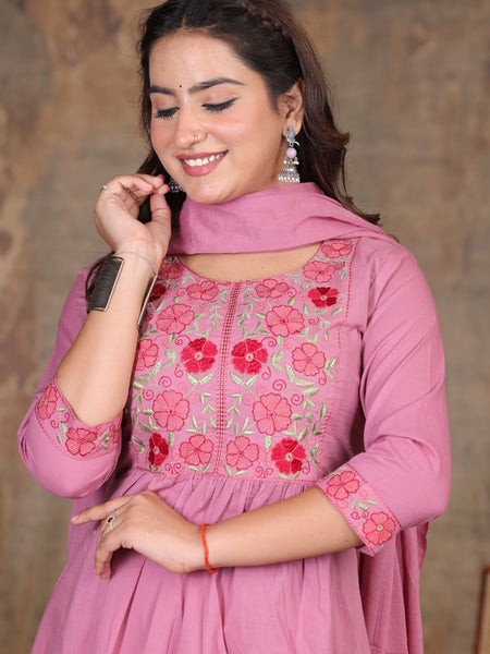 Move Pink  Blossom Embroidery Suit Set