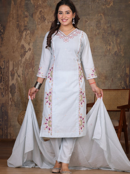 Powder Blue Royal Embroiderd Suit Set