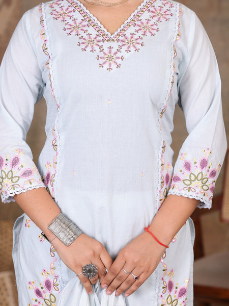 Powder Blue Royal Embroiderd Suit Set
