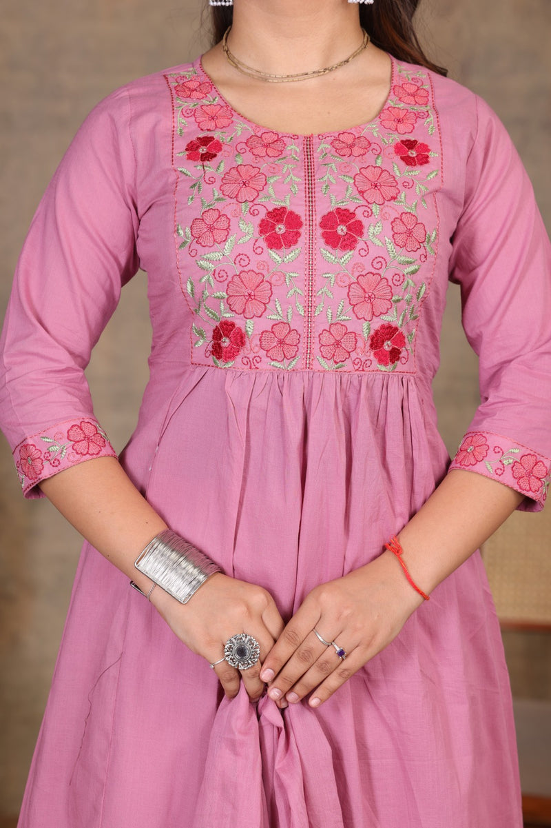 Move Pink  Blossom Embroidery Suit Set