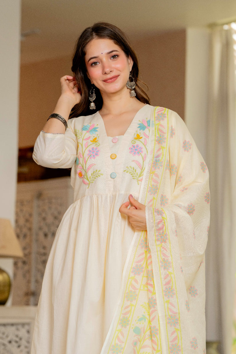 Floral Embroidered Anarkali Kurta Set with Dupatta