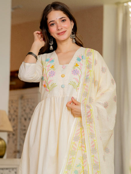 Floral Embroidered Anarkali Kurta Set with Dupatta