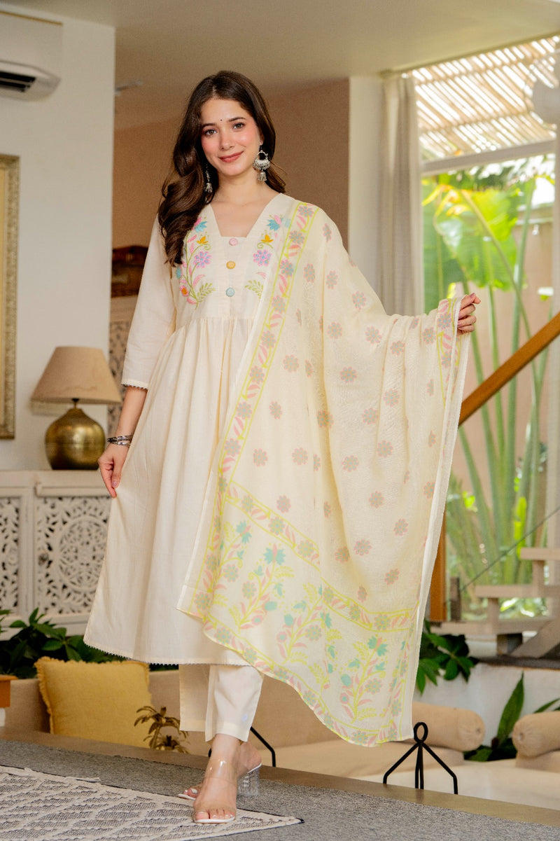 Floral Embroidered Anarkali Kurta Set with Dupatta