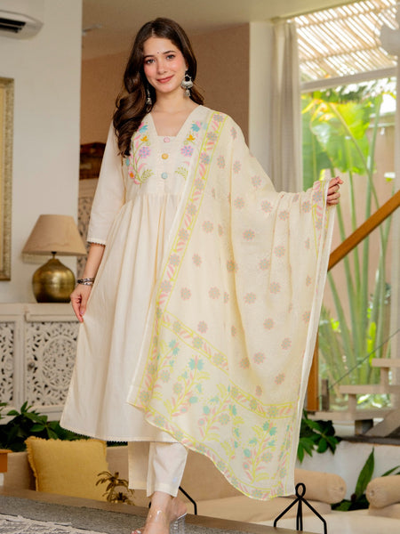 Floral Embroidered Anarkali Kurta Set with Dupatta
