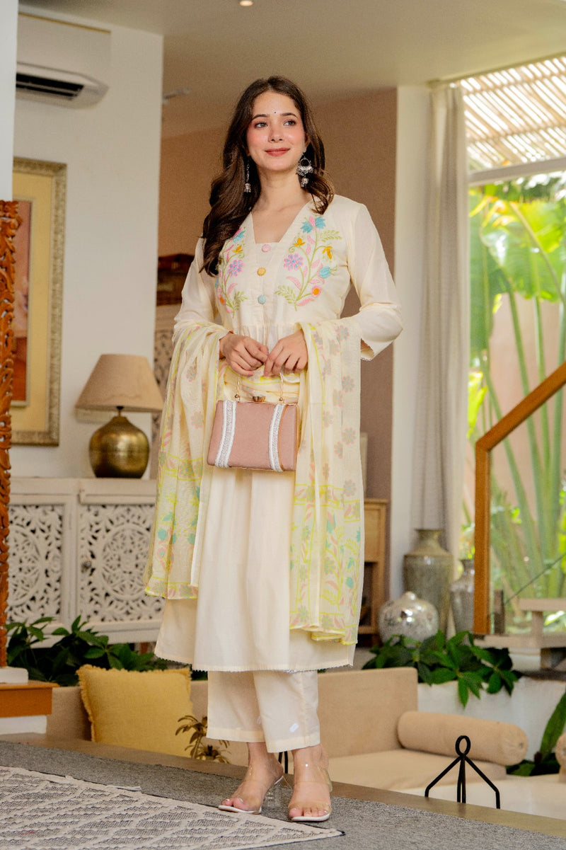 Floral Embroidered Anarkali Kurta Set with Dupatta