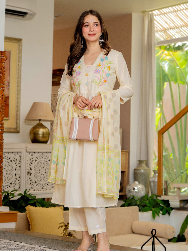 Floral Embroidered Anarkali Kurta Set with Dupatta
