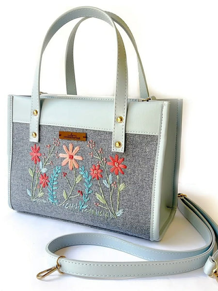 Women's Embroidered Tote Handbag with Detachable Shoulder Strap