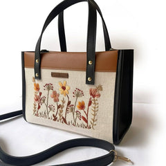Women's Floral Embroidered Tote Handbag with Shoulder Strap