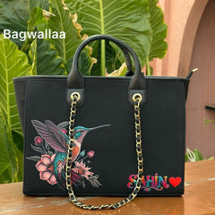 Women's Hummingbird Printed Tote Bag with Chain Handles