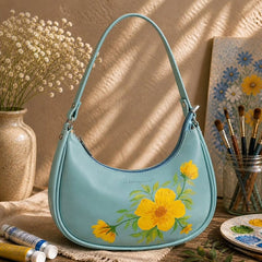 Women's Floral Printed Light Blue Shoulder Bag