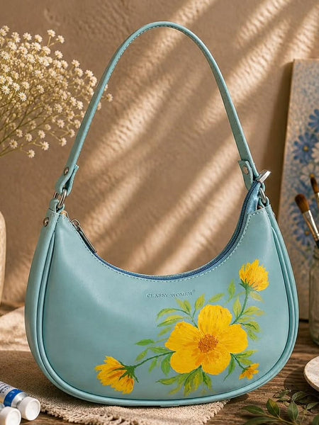 Women's Floral Printed Light Blue Shoulder Bag