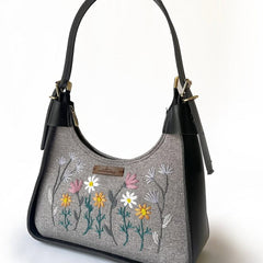 Women's Floral Embroidered Grey Shoulder Bag