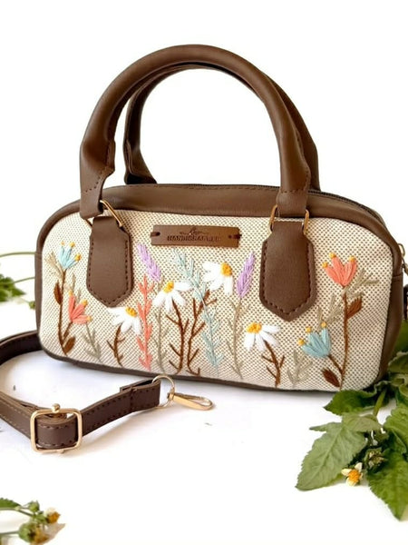 Floral Embroidered Handheld and Shoulder Bag