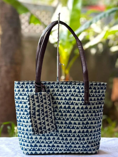 Geometric Printed Tote Bag with Matching Pouch