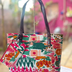 Multicolour Printed Tote Bag with Matching Pouch