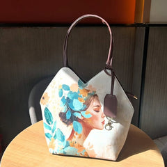 Women's Printed Tote Bag with Artistic Portrait Design