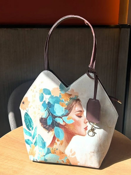 Women's Printed Tote Bag with Artistic Portrait Design