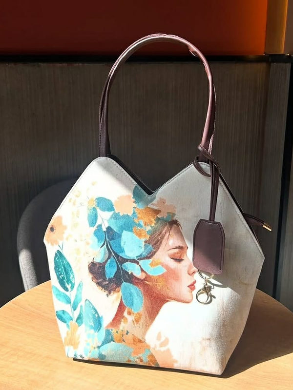 Women's Printed Tote Bag with Artistic Portrait Design
