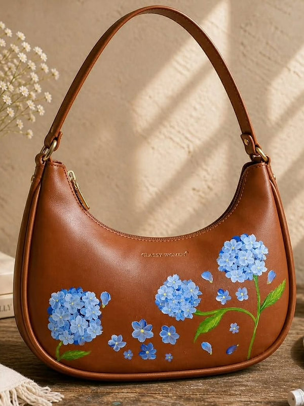 Brown Floral Printed Hobo Shoulder Bag