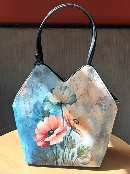 Floral Printed Structured Tote Bag
