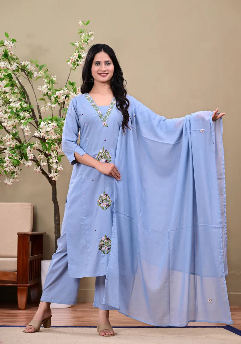Powder Blue Embroidered Kurta Set