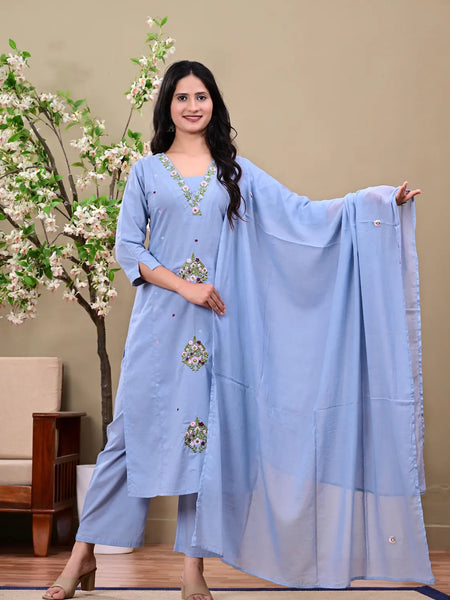 Powder Blue Embroidered Kurta Set